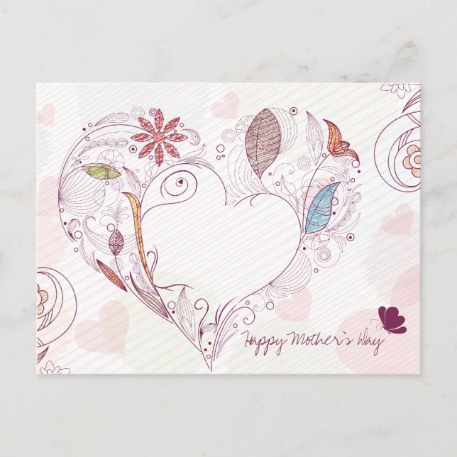 Abstract floral heart happy mother's day postcard (Front)