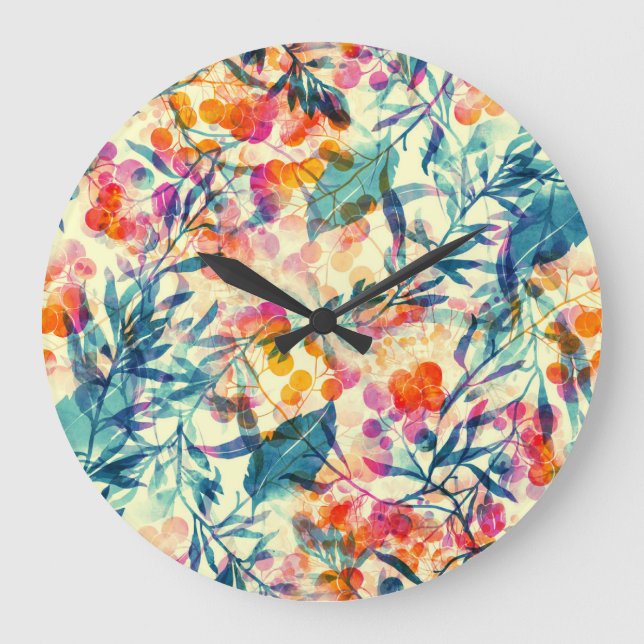 Abstract floral: herbs, flowers pattern. large clock (Front)