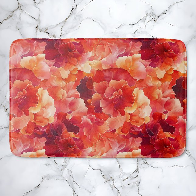 Abstract Floral Ignition Bath Mat (Floral Ignition bath mat.  Coral, red, orange abstract floral.)
