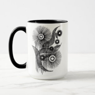 Abstract Floral Ink Dandelion Botanical Line Art T Mug