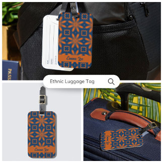 Abstract floral kaleidoscope dark blue orange luggage tag