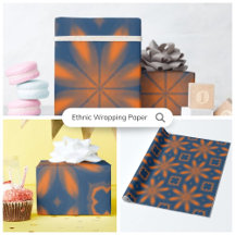 Abstract floral kaleidoscope dark blue orange