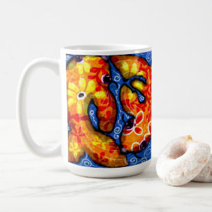 Abstract Floral Koi Fish Orange Yellow Red Blue Coffee Mug