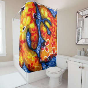 Abstract Floral Koi Fish Orange Yellow Red Blue Shower Curtain