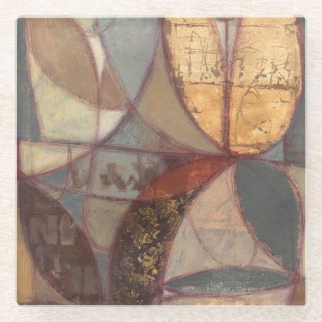 Abstract Floral Leaf Painting by Norman Wyatt Glass Coaster (Front)