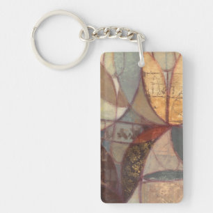 Abstract Floral Leaf Painting by Norman Wyatt Key Ring