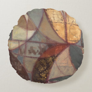 Abstract Floral Leaf Painting by Norman Wyatt Round Cushion