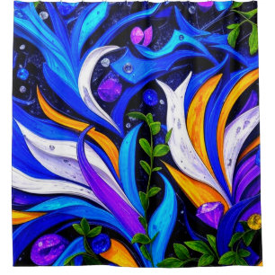 Abstract Floral Leaves Luminous Botanical Pattern Shower Curtain