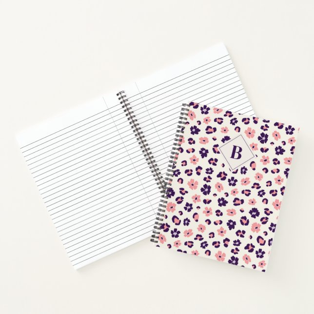 Abstract Floral Leopard Animal Print Monogram Notebook (Inside)