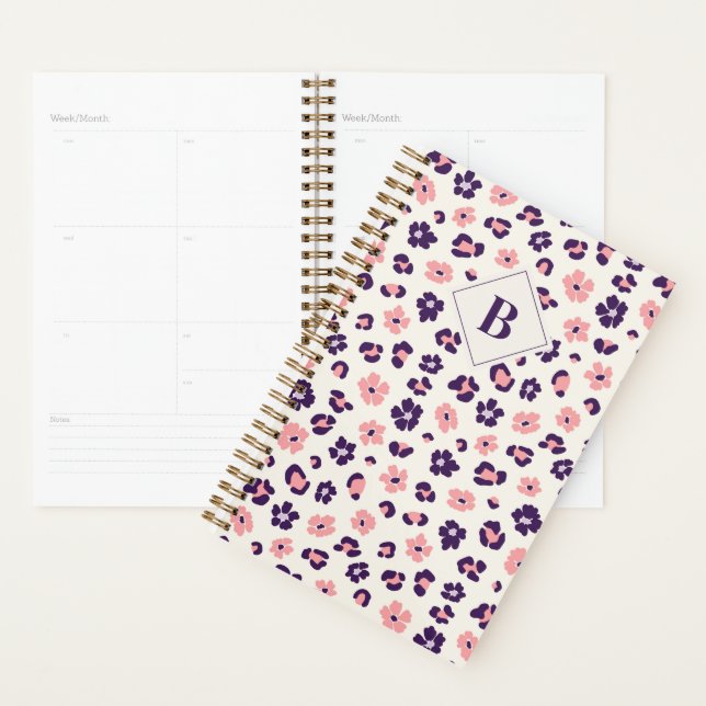 Abstract Floral Leopard Animal Print Monogram Planner (Display)