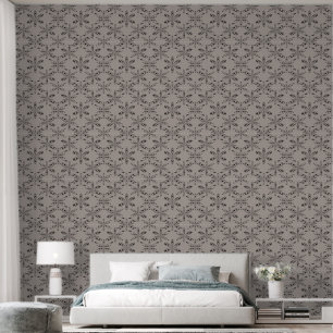 Abstract Floral Line Art Silver Chalice Silk Pearl Wallpaper