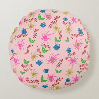 Abstract Floral Mandala Pattern Design red Round Cushion