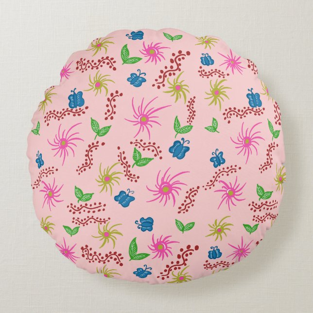 Abstract Floral Mandala Pattern Design red  Round Cushion (Front)
