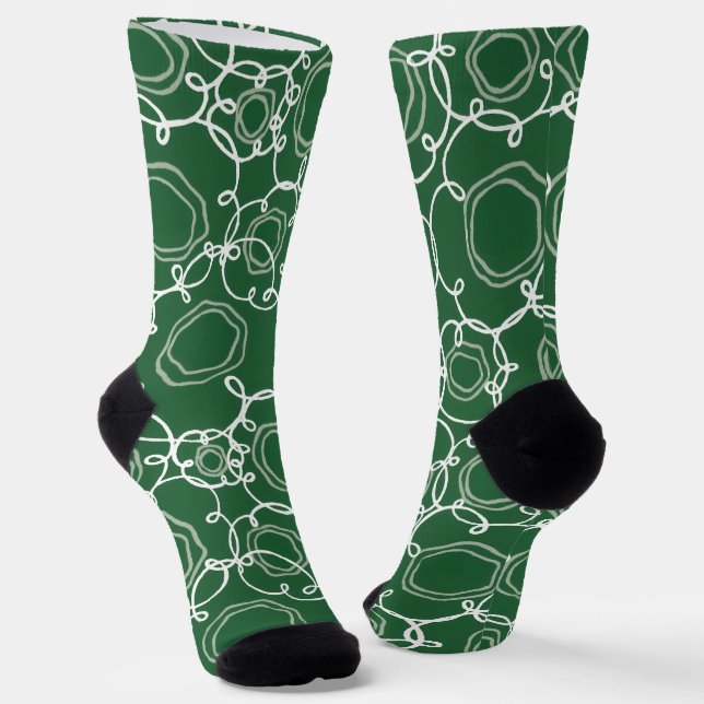 Abstract Floral Matrix (Dark Green) Fine Art Socks (Angled)