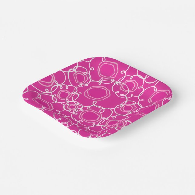 Abstract Floral Matrix (Hot Pink) Fine Art Paper Plate (Angled)