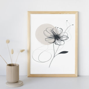 Abstract Floral Minimalist Ink Flower Art Poster