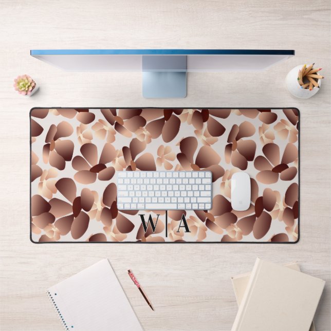Abstract Floral Mocha Mousse Beige Preppy Monogram Desk Mat (Office 1)