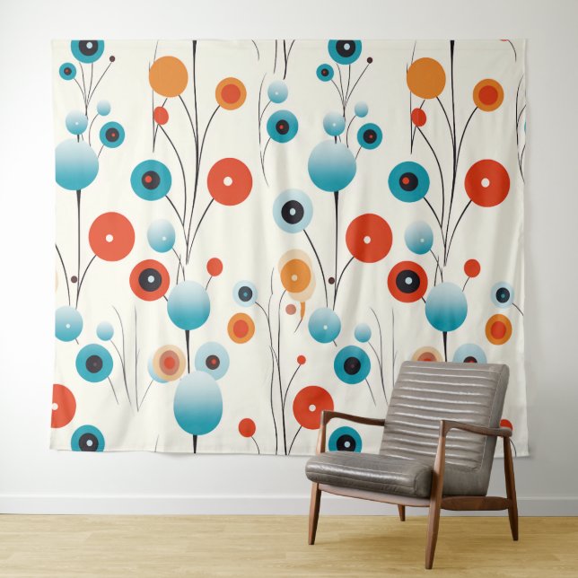 Abstract Floral Modern Botanical Retro Flower Tapestry (In Situ (Horizontal))