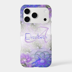 Abstract Floral Monogram Initial Blue Name