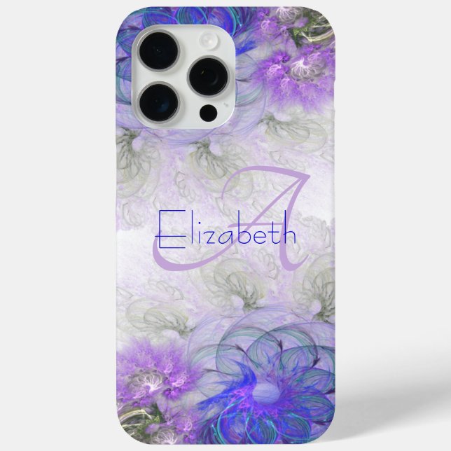 Abstract Floral Monogram Initial Blue Name Case-Mate iPhone Case (Back)