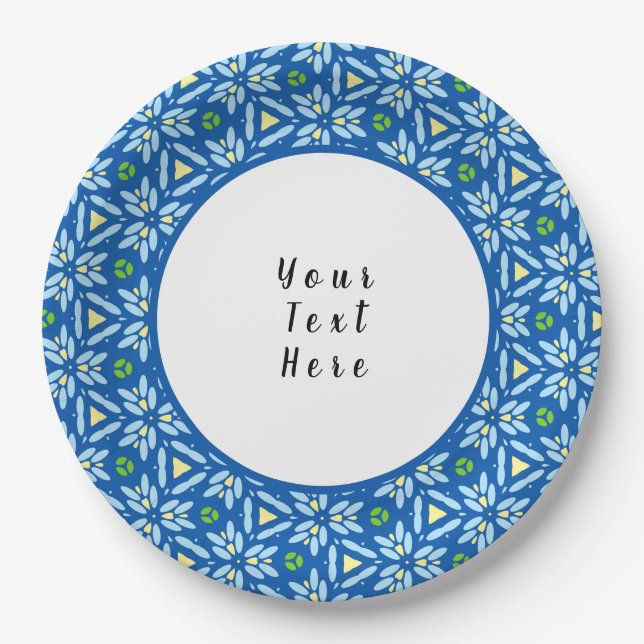 Abstract floral mosaic pattern with customise/pers paper plate (Front)