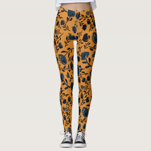 Abstract Floral Mustard & Blue Chic Leggings