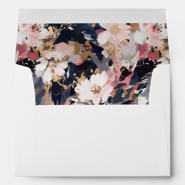 Abstract Floral Navy & Blush Wedding Envelope (Back (Bottom))