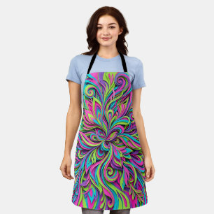 Abstract Floral Neon Burst Apron