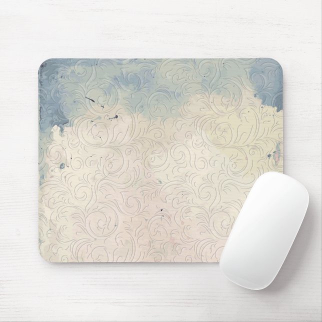 Abstract Floral on Blue and White Gradient Stains Mouse Mat (With Mouse)