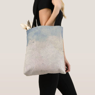 Abstract Floral on Blue and White Gradient Stains Tote Bag