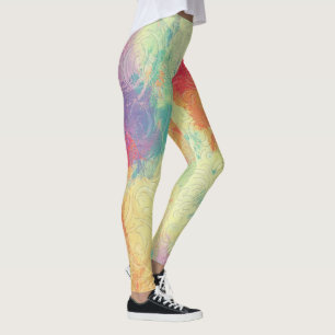 Abstract Floral on Multicolored Stains Background Leggings