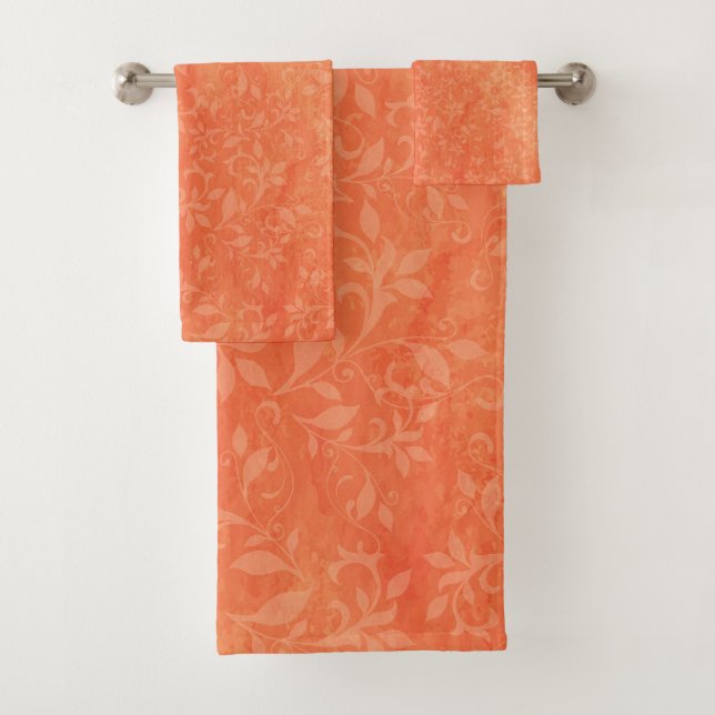 Abstract Floral on Orange Stains Background Bath Towel Set (Insitu)