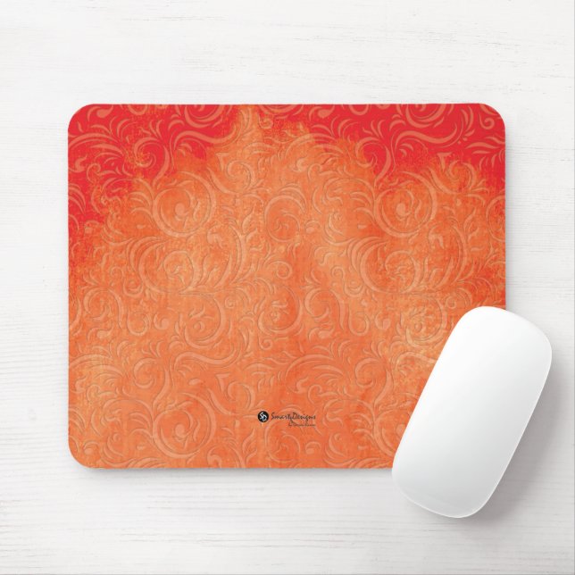 Abstract Floral on Orange Stains Mouse Mat (With Mouse)