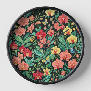 Abstract Floral Orchids Garden Art Clocks