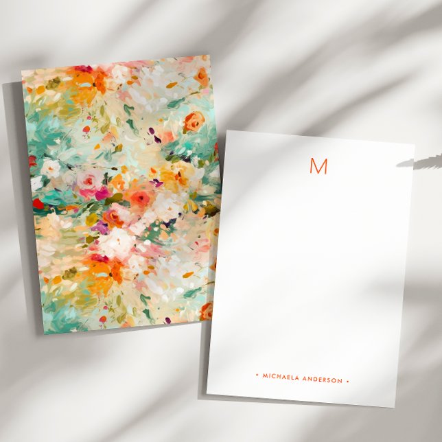 Abstract Floral Painting Monogram Name Stationery Card (Creator Uploaded)