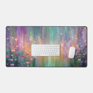 Abstract Floral Painting with Vibrant Colors Desk Mat