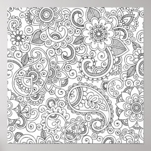 Abstract floral paisley colouring Poster