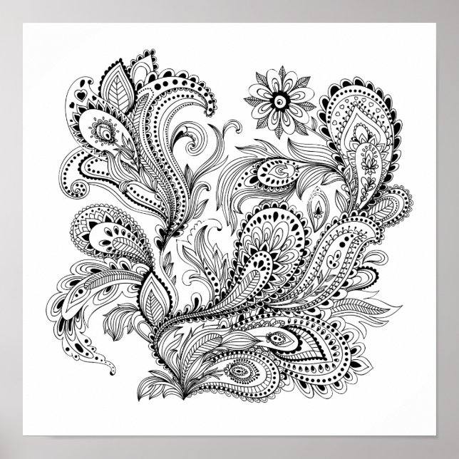 Abstract floral paisley colouring Poster (Front)