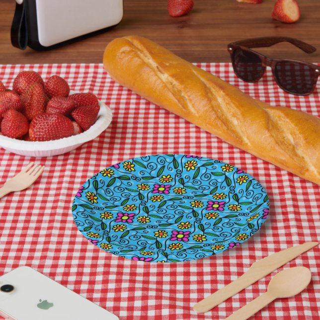 Abstract Floral Paper Plates (Picnic)