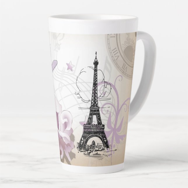Abstract Floral Paris Eiffel Tower Latte Mug (Right Angle)