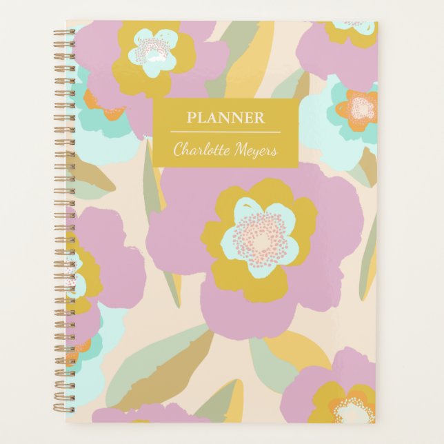 Abstract Floral Pastel Lilac Pattern Personalised Planner (Front)