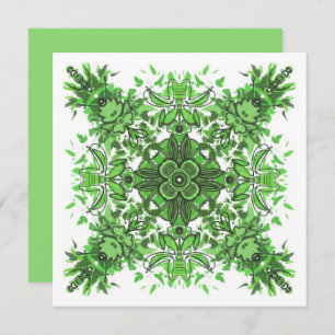Abstract Floral Pattern In Black Green On White Card