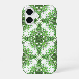 Abstract Floral Pattern In Black & Green On White iPhone 16 Case