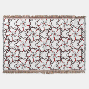 Abstract Floral Pattern in Red, Grey and Black Throw Blanket