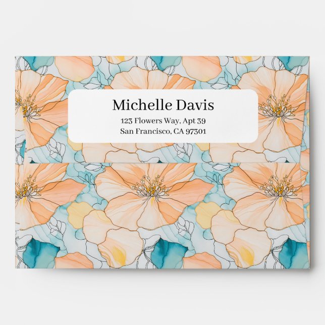 Abstract Floral Pattern Modern Fluid Art Envelope (Back (Top Flap))