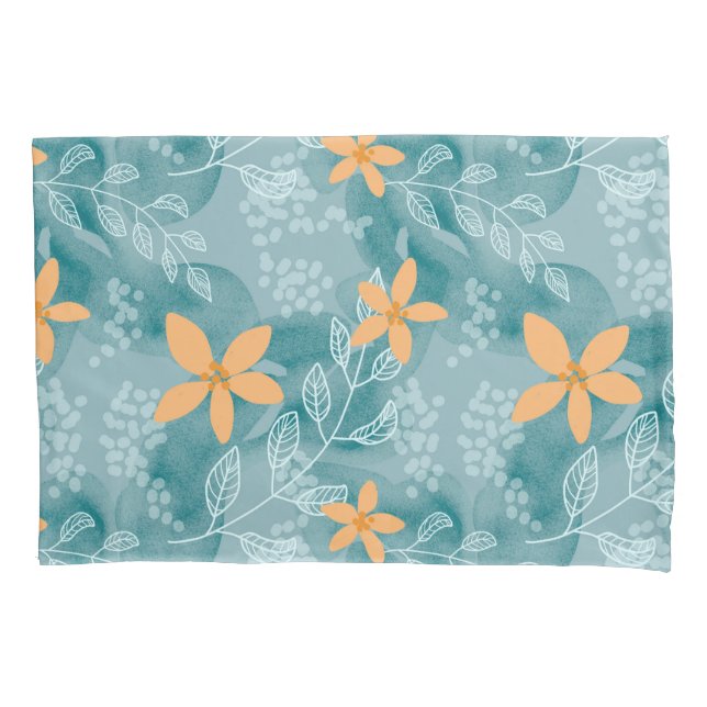 Abstract floral pattern orange teal pillowcase (Front)