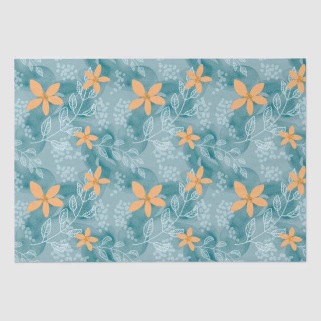 Abstract floral pattern orange teal tissue paper (Front)