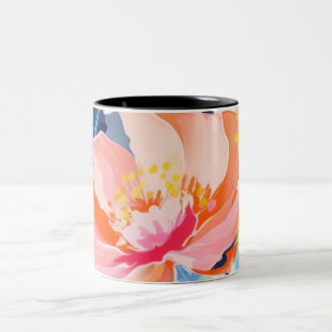 Abstract floral pattern painting Two-Tone coffee mug