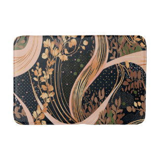Abstract floral pattern, polka dots, vines bath mat