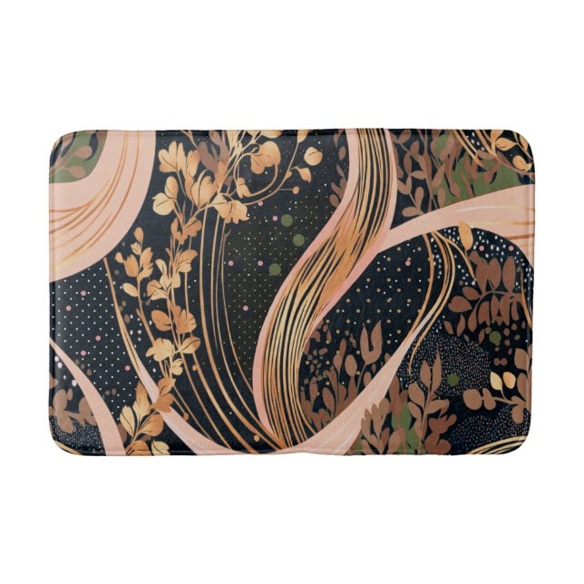 Abstract floral pattern, polka dots, vines bath mat (Front)